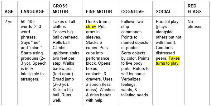 Gross Motor Development Milestones Chart